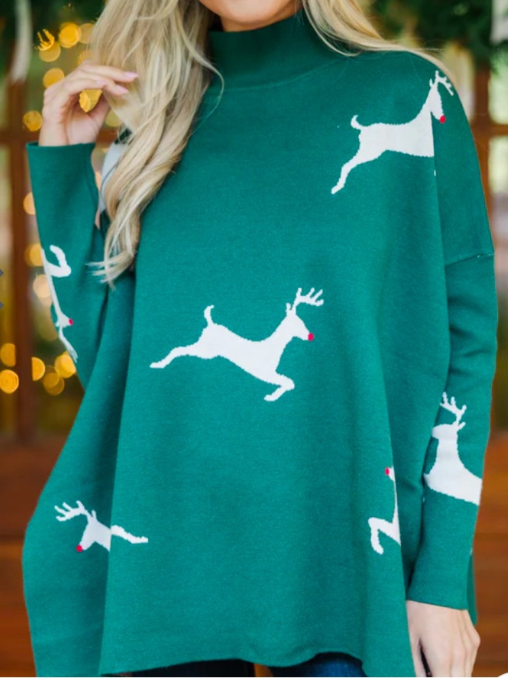 Shop the Mint Holiday Reindeer Mock Turtleneck Sweater Tunic - XL